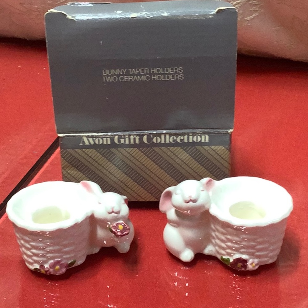 Vintage Avon Bunny Taper Candle Holders.